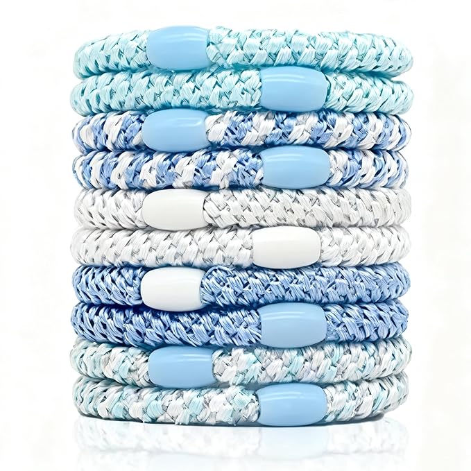 10-Piece Hair Ties: Soft Knitted Hair Tie for Thick/Coarse/Curly Hair. Gentle Hair Ties No Damage—Secure & Protect Strands (Blue)