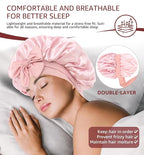 HiRui Silk Satin Bonnet for Sleeping Women, Double-Layer Sleep Cap Shower Cap with Adjustable Tie, Moisture Retaining Satin Lined Hair Bonnet for Curly and Natural Hair (Pink, Medium)