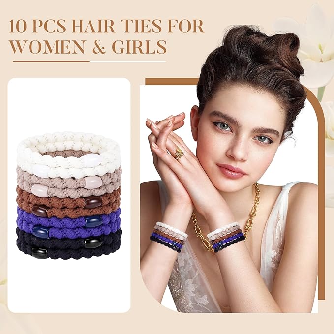 Hair Ties No Damage - 10PCS Ponytail Holders - Elastic Hair Ties for Thick Hair - Braided Hair Bands for Women Girls's Hair (22.Classic Dinner)