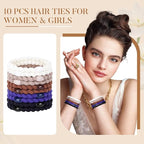 Hair Ties No Damage - 10PCS Ponytail Holders - Elastic Hair Ties for Thick Hair - Braided Hair Bands for Women Girls's Hair (22.Classic Dinner)