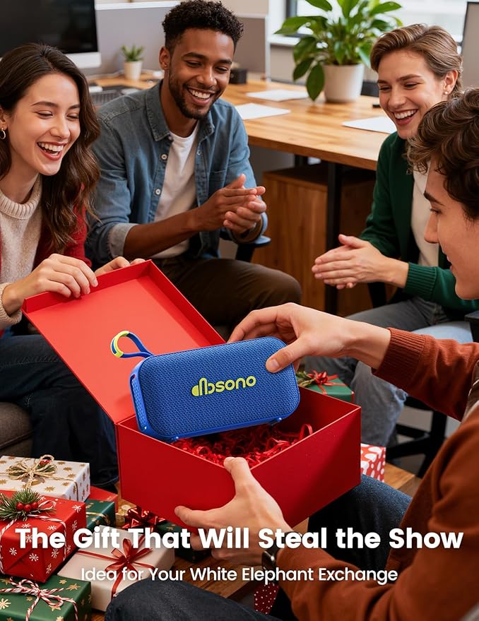 Bluetooth Speaker White Elephant Gifts: Christmas Stocking Stuffers for Men Adults Teens, 30H Playtime, Portable Wireless Speakers, Powerful Bass, Lightshow, Birthday Beach Vacation Essentials, Blue