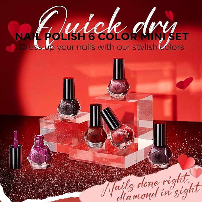 modelones Red Nail Polish Set 6 Colors, Christmas Cat Eye Burgundy Glitter Dark Purple Quick Dry Mini Nail Lacquer Kit Magnetic DIY Home Nail Art Manicure Gifts for Women Girls