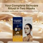 Clear Beauty Hyaluronic & Retinol + Vitamin C Collagen Face Mask Duo – Hydrating, Firming & Revitalizing For Dull Or Aging Skin – Dermatologist Tested, Korean Skin Care, Clean Beauty – 10 Sheets