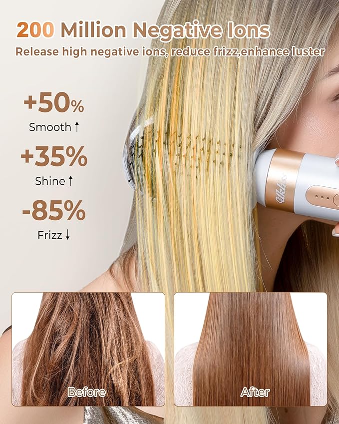 UKLISS Hair Dryer Brush 7 in 1，110000 RPM Hair Dryer with Diffuser for Curly & Twisted Hair Professional Ionic Brush Blow Dryer for Salon-Quality Styling, White Gold
