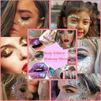 Body Glitter Face Glitter Gel: Singer Concerts Disco Festival Rave Accessories Face Glitter Makeup Chunky Sequins Mermaid Face Body Hair Glitter Gel (2 Red)