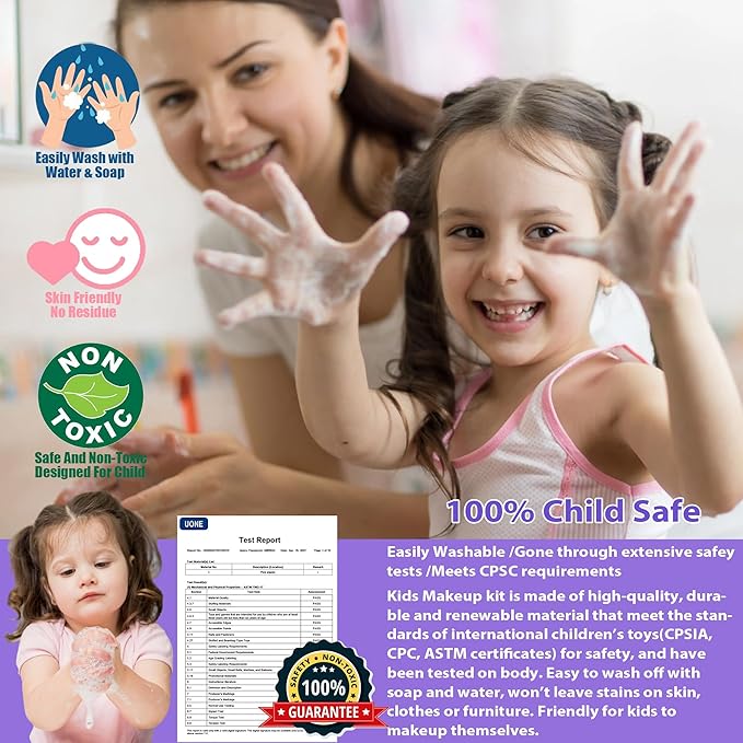 Kids Makeup Sets for Girls - 52 PCS Safe and Washable Makeup for Kids, Real Toddler Makeup Kit with Cosmetic Case, Girls Toys Age 4-12, Princess Toys Birthday Gifts(Dark Purple)