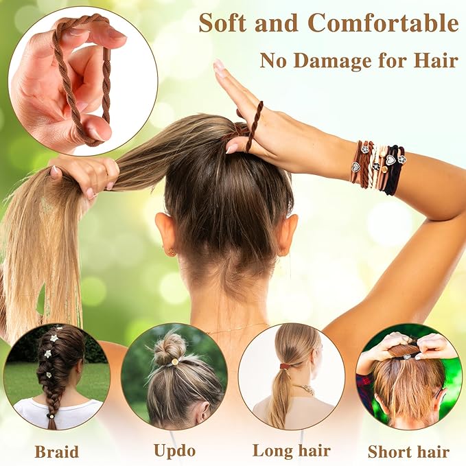 72PCS Boho Hair Ties Bracelets for Women, Hair Tie Bracelets No Damage Boho Hair Accessories Hair Ties for Thick Thin Hair Medium Long Hair Pony Tails (Heart)