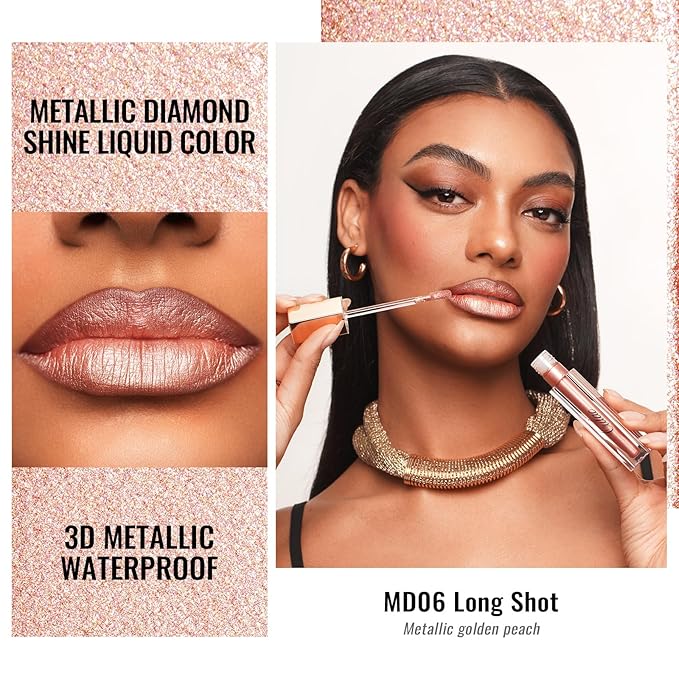 Oulac Metallic Shine Liquid Lipstick Set for Women, Dual Use for Lips & Eyeshadow, Long Lasting Lip Gloss, Metallic Matte High Impact Lip Color No Transfer Vegan Formula, 4.5ml, MD03+05+06