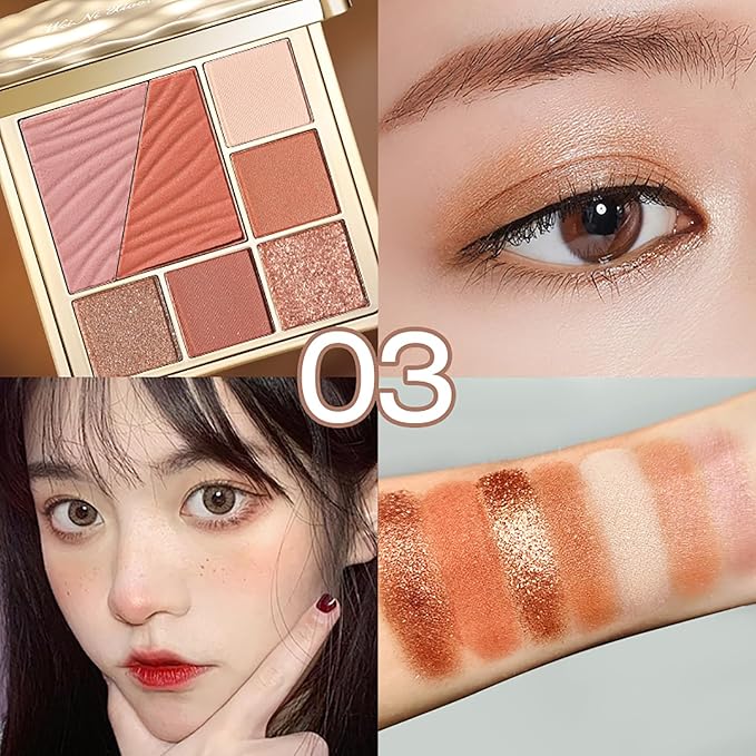 All-in-One Eyeshadow Palette, 7 Colors Eye Shadow Palette, Glitter, Matte, Shimmer Eyeshadows, Blush, Highlighter Contour Makeup Palettes, Highly Pigmented Waterproof Long Lasting. (Color 3)