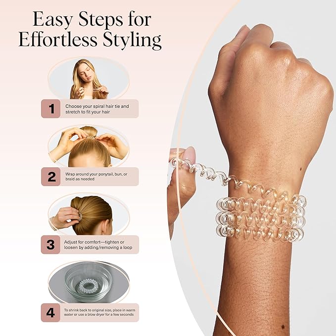 Kitsch Spiral Hair Ties for Women - Coil Hair Ties No Damage, No Crease, Secure Grip All Day Hair Coils, Stretchable and Waterproof | Ideal Gifts for Women - 8pcs (Clear/Transparent)