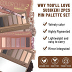 2PCS 6 Colors Mini Eyeshadow Palette Makeup with Brush Set Neutral Nude Eye Shadow Pink & Brown Matte Shimmer Make Up Pallet with Mirror Highly Pigmented Travel Size Gift Kit