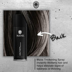 Mane Hair Thickening Spray & Root Touch Up, Instantly Thicker Hair for Men & Women, Fill in Hairlines and Hide Thinning and Fine Patches - Black, 12 Colors (6.76 oz)