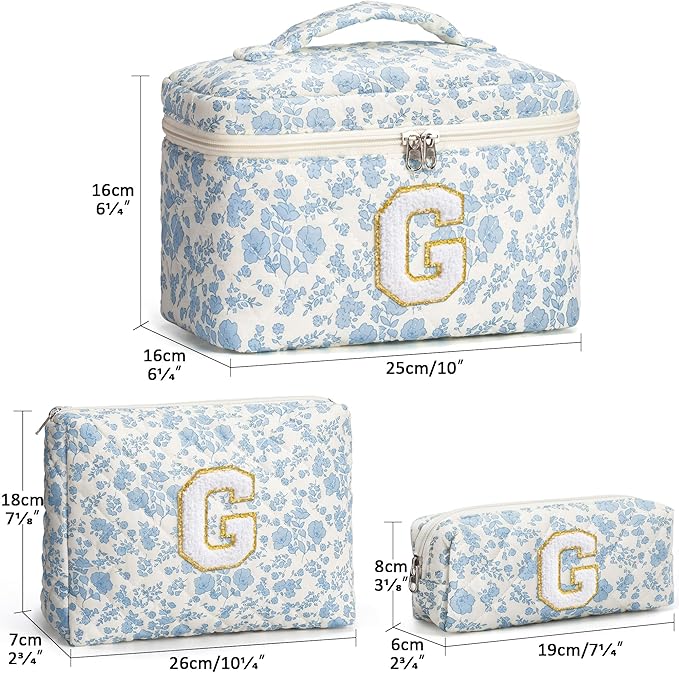 Birthday Gifts for Teen Girls Women, Personalized Initial Makeup Bag Quilted Cosmetic Bag Floral Make Up Bag Travel Toiletry Bag Teen Girl Gifts Trendy Stuff Christmas Gifts for Mom Daughter Friends