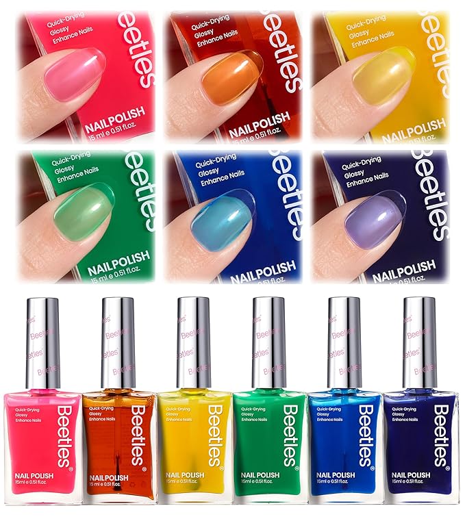 Beetles Neon Nail polish Set, 6 Jelly Colors Bright Rainbow Nail Polish Kit Quick Dry Finger Nail Polish Glossy Shine Nail Lacquer Polish Long Lasting Gifts for Women