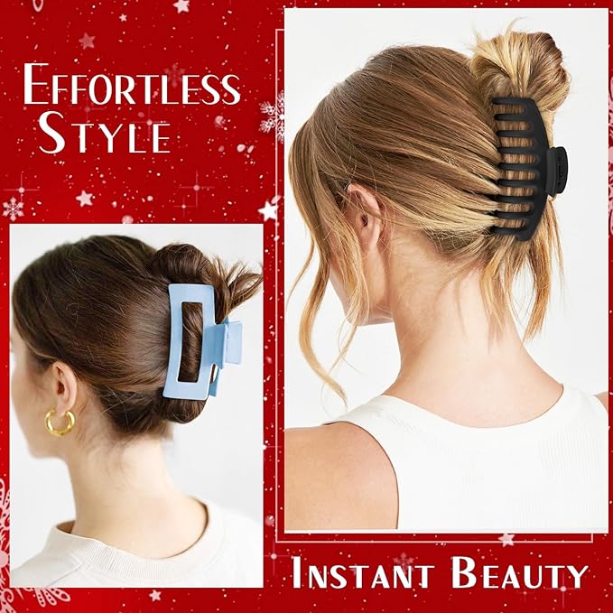 TOCESS Jumbo 4.33 Inch Hair Claw Clips for Women, 8 Pack Matte Non-Slip Rectangle Clips for Thick, Curly, Long or Straight Hair Girls