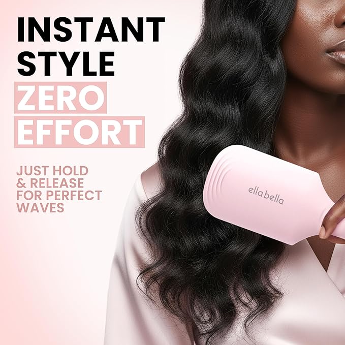 ELLA BELLA® Ultimate Waver Curling Iron • Crimper Hair Tool • Adjustable Heat Settings Dual Voltage • Anti-Scald Tech • Ionic Ceramic Coating for Long-Lasting, Frizz-Free Beach Waves (Pink & Grey)