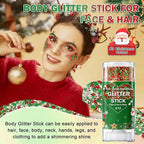 Christmas Body Glitter Stick, Face Body Glitter Gel Holographic Hair Glitter Halloween Chunky Sequin Waterproof Face Paint Stick Glitter Makeup for Women