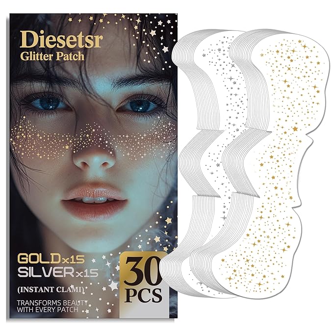 Glitter Freckles Face Tattoo, 30PCS Body Glitter Temporary Tattoos Sparkle Patches for Women, Waterproof Fake Freckles,Festival Rave Outfits Festival Decorations (Gold & Silver)