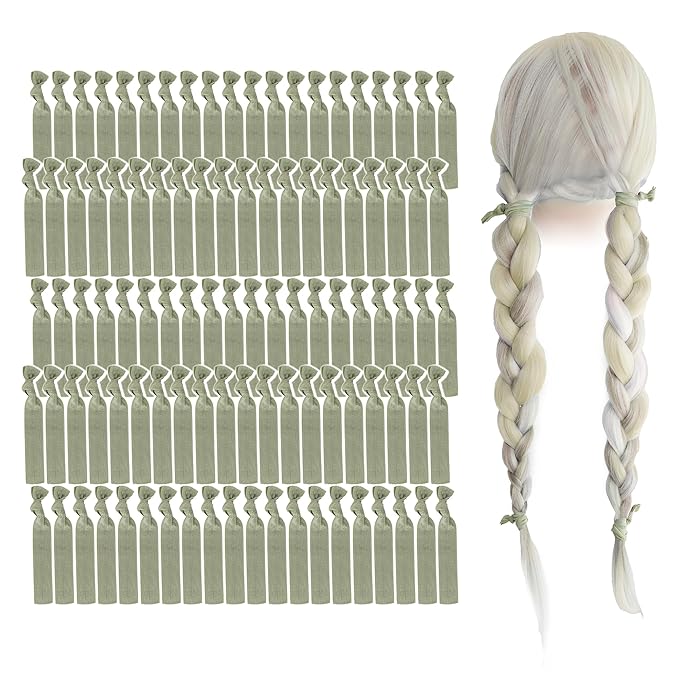 MEEDEE 100 Pack Olive Green Hair Ties For Women No Crease Soft Elastic Ribbon No Damage Olive Green Hair Ties Knotted Ouchless Hair Ribbon Yoga Hair Ribbons Elastic Bracelets