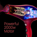 TREZORO Professional Blow Dryer for Women – Ionic Hair Dryer 2000W for Salon & Personal Use – Powerful, Fast & Quiet Drying for Curly Hair, Unwanted Frizz – Design for Travel – 8.2ft Cord – Red