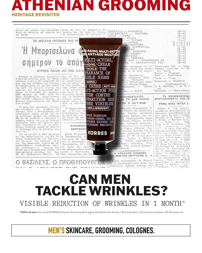 KORRES Athenian Grooming Anti-Ageing Face & Eye Cream with Achillea Millefolium & Baobab Leaf Extracts, Reduces Fine Lines, Smooths Wrinkles & Puffiness, Vegan, For Men, 1.69 fl oz, Stocking Stuffer