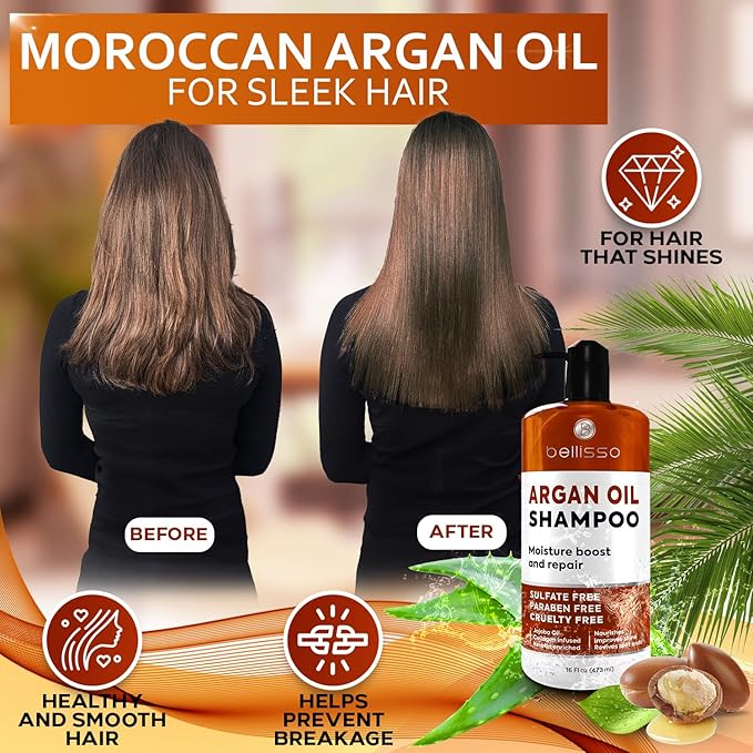 Argan Oil Shampoo - Sulfate Free with No Parabens - Moroccan Botanicals for Women and Men - Professional Moisturizing, Anti Frizz, Hydrating Solution for Dry, Wavy, Curly and Color Treated Hair