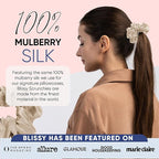 Blissy Silk Scrunchies (3 Pack) - 100% Pure Mulberry Silk - 22 Momme 6A High-Grade Fibers Scrunchie for Straight & Curly Hair - Preventing Breakage, Tangling, & Creasing (Champagne Skinny)