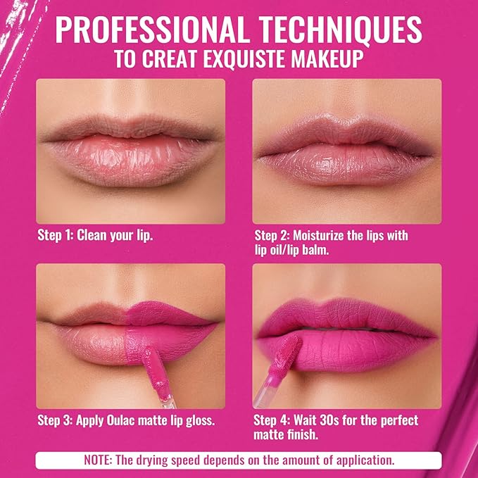 Oulac Matte Liquid Lipstick for Women 3PCS, Bright Pink Lip Stain Long Lasting Waterproof, No Transfer, Creamy High Pigmented Formula, Vegan & Cruelty-Free. Pink Set【M06+M09+M10】