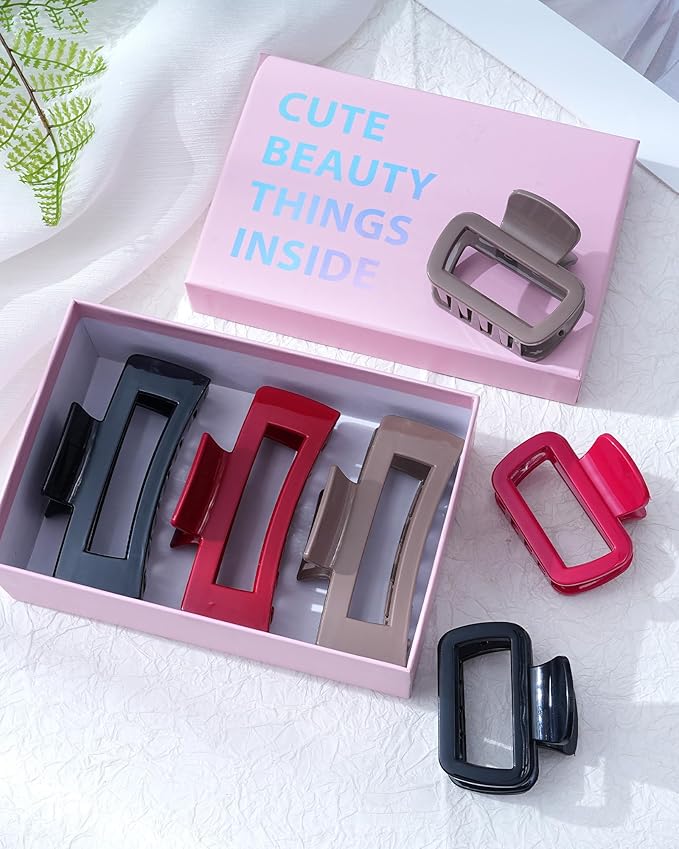 Mesovor 2 Styles Silicone Flexible Hair Claw Clips, 6 Pack Soft Bendable Hair Clips for Women | Rectangle Small Large Cozy Hairclips (Red, Coffee, Black)