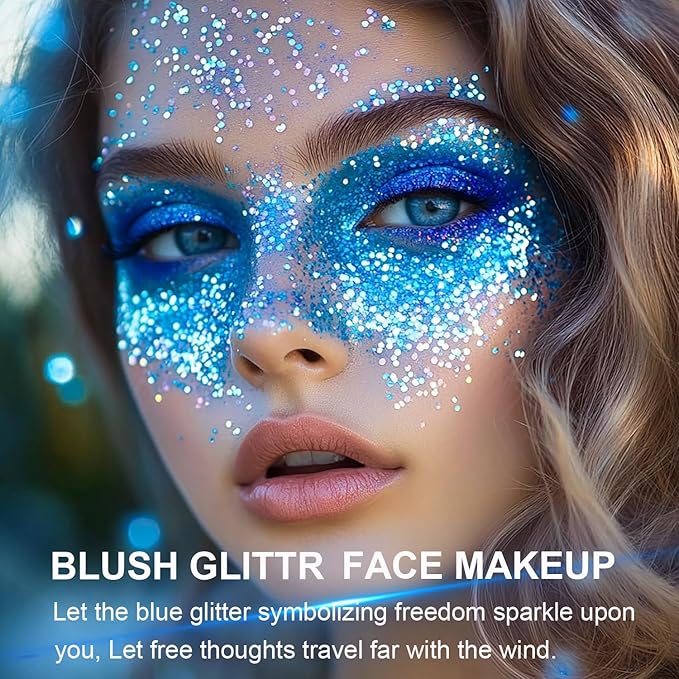 Face Body Glitter Paint Set for Women and Kids, White Pink Blue Holographic Mermaid Sequins Chunky Glitter Makeup for Music Festival Rave Accessories, Easter, Wedding, Valentine, Prom