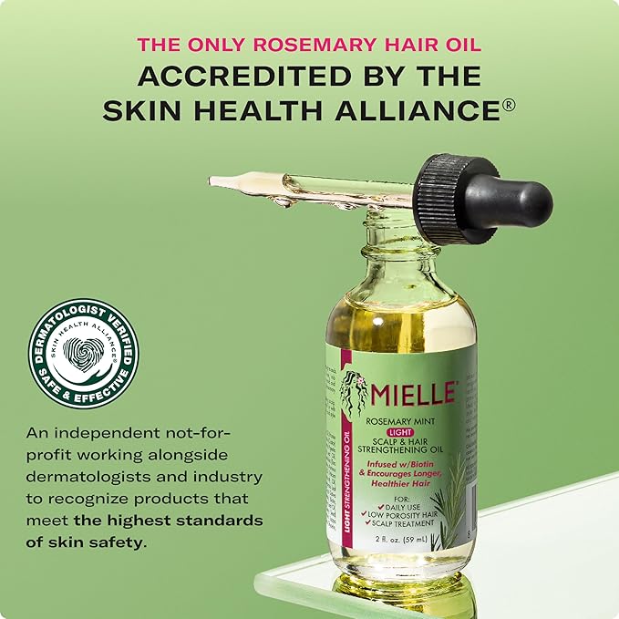 Mielle Organics Rosemary & Mint Light Hair Oil, Split Ends & Dry Scalp Treatment - Infused with Biotin & Essential Oils for Strengthening, Soothing, Moisturizing & Encouraging Longer Hair (2 Oz)