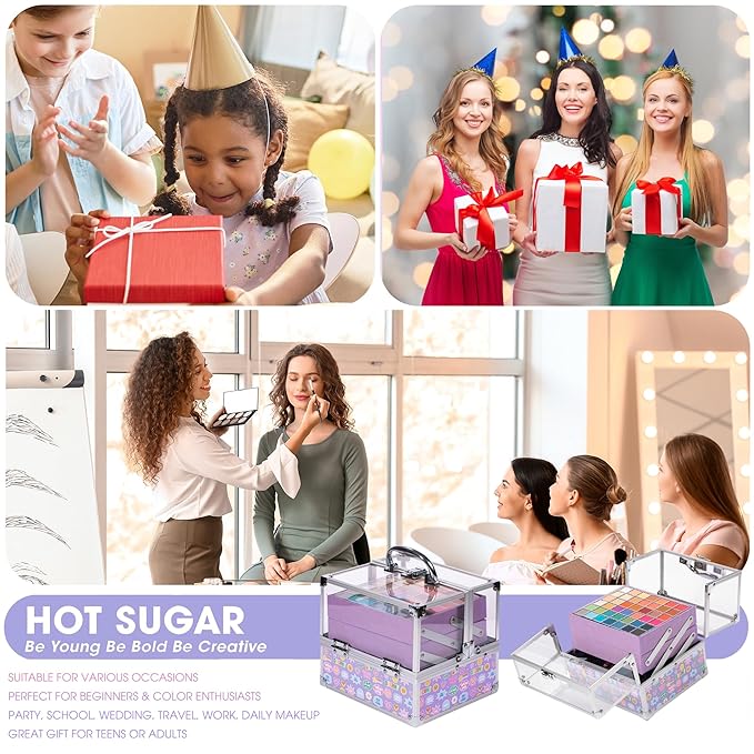 Hot Sugar Make Up Kit for Girls 10-12, Girls Makeup Sets Ages 8-12, Beauty Box for Birthday Parties Makeovers & Christmas (Sticker)