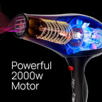 TREZORO Professional Blow Dryer for Women – Ionic Hair Dryer 2000W for Salon & Personal Use – Powerful, Fast & Quiet Drying for Curly Hair, Unwanted Frizz – Design for Travel – 8.2ft Cord – Black