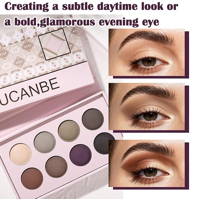 UCANBE 8 Color Nude Smokey Baked Matte Eyeshadow Palette - Highly Pigmented, Smooth & Blendable Formula with Neutral & Earthy Tones for Everyday & Dramatic Eye Makeup Pallet (01 Matte)