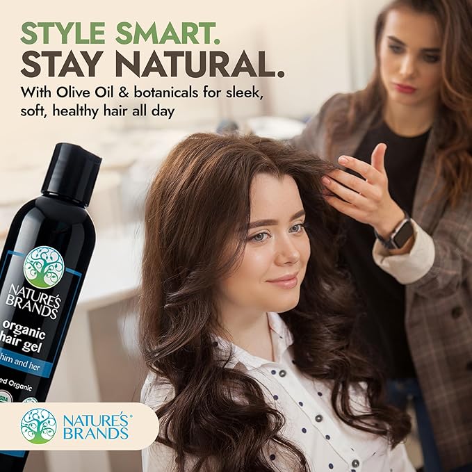 Nature’s Brand - Herbal Choice Mari Organic Hair Gel, 8 Oz - All-Day Hold for Curly & Straight Hair, Nourishing, Rosehip & Olive Oil Gel with Sweet Orange, Lemongrass - Hydrates Color-Treated Hair