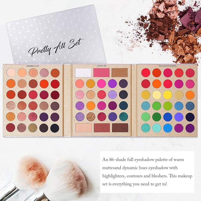 UCANBE Pretty All Set Eyeshadow Palette Holiday Gift Set Pro 86 Colors Makeup Kit Matte Shimmer Eye Shadow Highlighters Contour Blush Powder All In One Valentine's Day Makeup Pallet