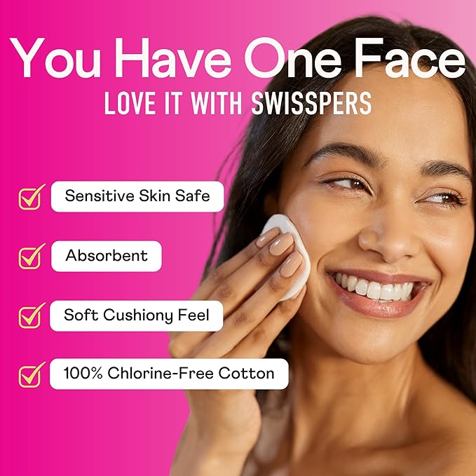Swisspers Premium Cotton Rounds – 100 Count (Pack of 6) - 100% Pure Cotton - Soft, Absorbent, Hypoallergenic Pads for Makeup Removal, Skincare, Baby Care and Facial Cleansing - Lint Free