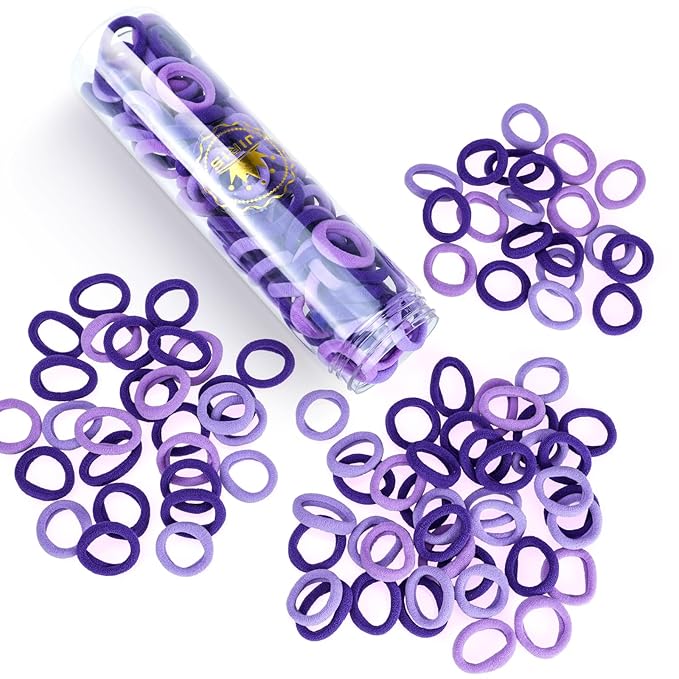 100PCS Hair Ties for Women And Kids, Seamless Thick Hair Bands, Elastic Baby Hair Ties No Damage Ponytail Holder, Cotton Toddler Hair Tie, No Crease Small Hair Tie For Toddler Girls (Purple)