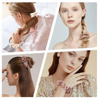 Ivyu Scrunchie, Big Cotton Scrunchies for Women's and Girls, Brown Service, 4 Count, for All Hair Types, No Crease or Damage