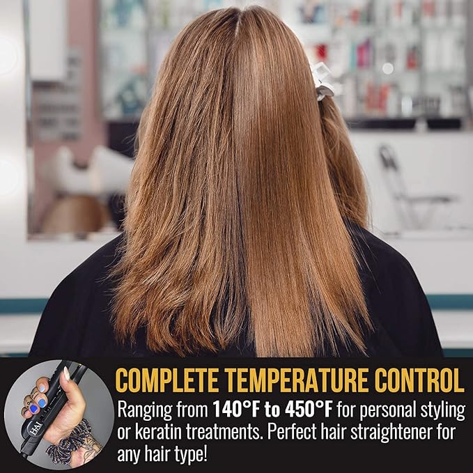 HAI Convertable Total Heat 4/10" in - Flat Iron with Tri-Diamond Ceramic Plates for Highly Textured Hair, 140°F to 450°F.