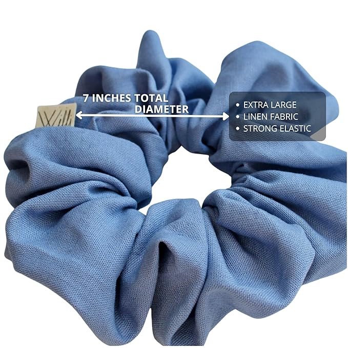 Handmade Oversized Linen Scrunchie – 100% Natural Linen in Dusty Pink, Blue, Sand or Yellow – Gentle Hold for All Hair Types – Unique, Soft, and Lightweight Hair Accessory (Bluebell)