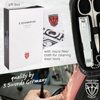 3 Swords Germany – brand quality 8 piece manicure pedicure grooming kit set for professional nail care with synthetic leather case black - Made in Germany