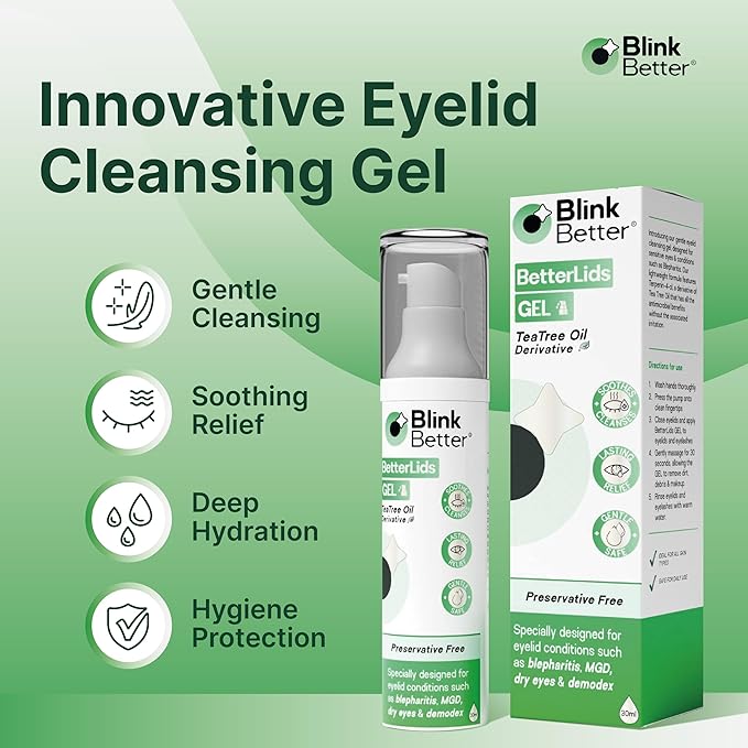 BetterLids Eyelid Cleansing Gel – Gentle Centella & Tea Tree Extract Cleanser – Refreshes & Cleanses for Daily Eyelid Care – Preservative-Free – 1.06 oz
