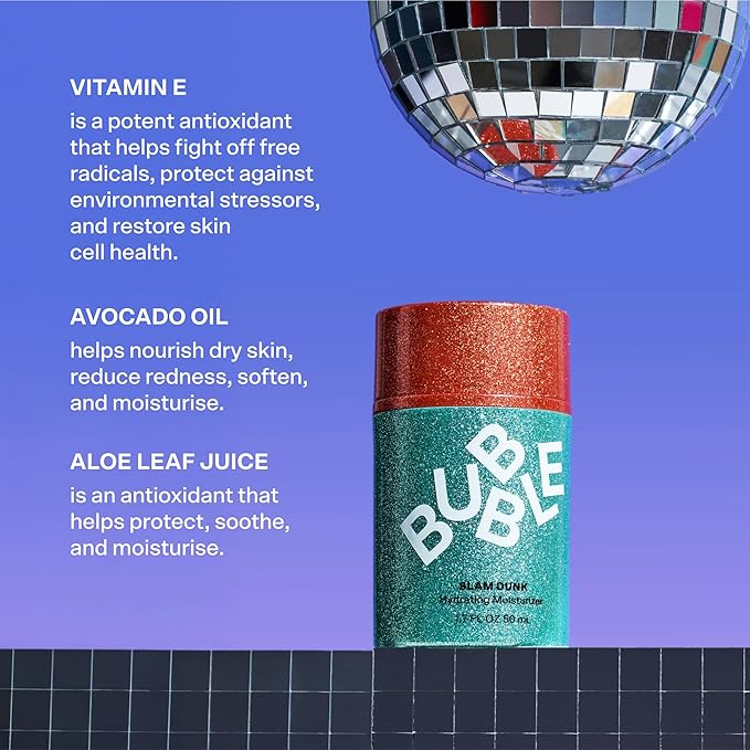 Bubble Skincare Slam Dunk Hydrating Face Moisturizer - Lightweight Face Lotion With Vitamin E + Aloe Vera - Daily Facial Moisturizer for Normal + Dry Skin - Glam Edition (50ml)