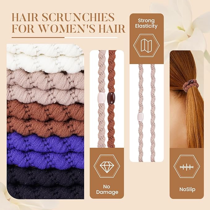 Hair Ties No Damage - 10PCS Ponytail Holders - Elastic Hair Ties for Thick Hair - Braided Hair Bands for Women Girls's Hair (22.Classic Dinner)