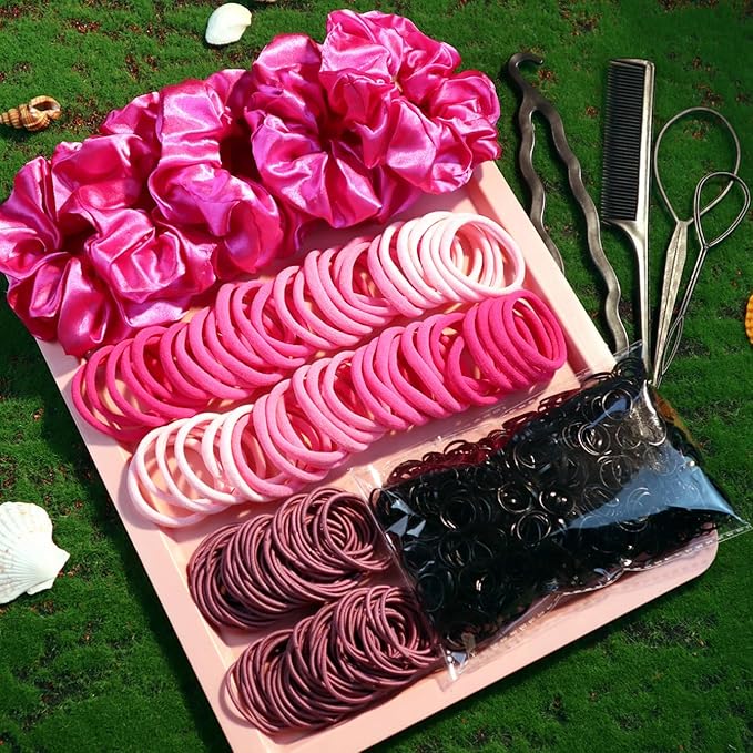 YANRONG 1159PCS Hair Accessories for Woman Set Seamless Ponytail Holders Variety Hair Scrunchies Hair Bands Scrunchy Hair Ties For Thick and Curly (1159PCS (Rose Red))