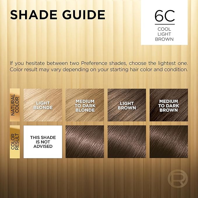 L'Oreal Paris Superior Preference Luminous Fade-Defying Permanent Hair Color, Hair Dye For Up to 9 Weeks of Radiance, Cool Light Brown 6C, 1 Hair Dye Kit