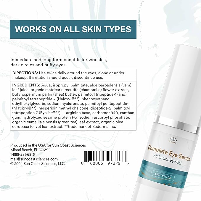 Sun Coast Sciences - Complete Eye Serum by Dr. Mark Rosenberg for Wrinkle Reduction, Dark Spot Fading, and Under-Eye Bags Treatment (Pack of 2)