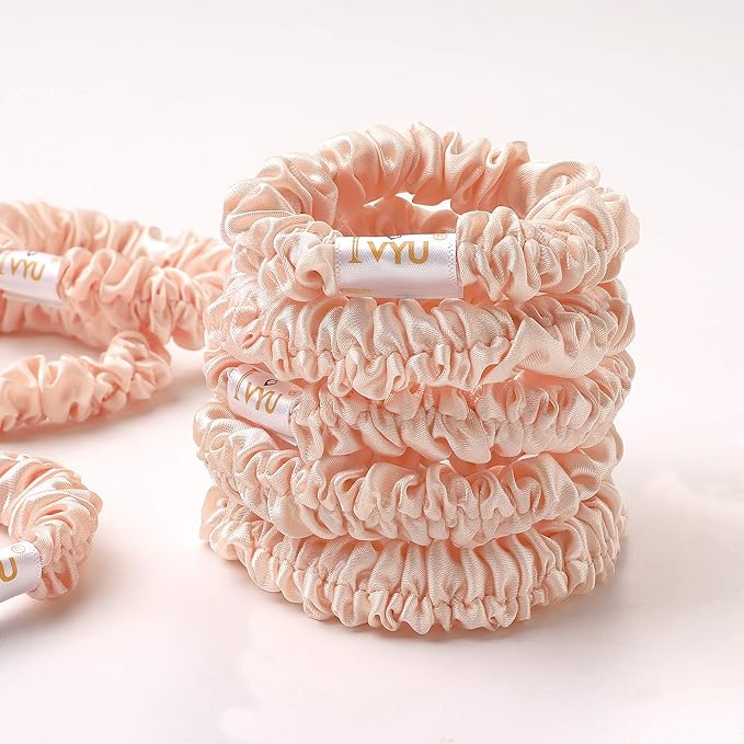 Scrunchies Silk Satin Hair Ties - Small Mini Thin Elestics Ponytail Holder Hair Bands Skinny Scrunchy For Thick Curl Hair No Crease Hair Ties Soft Accessories No Hurt Your Hair for Women and Girls