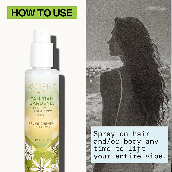 Pacifica Tahitian Gardenia Perfumed Hair & Body Mist, Alcohol-Free Spray Designed For Head-To-Toe Wear, Vegan & Cruelty-Free, 6 Fl Oz